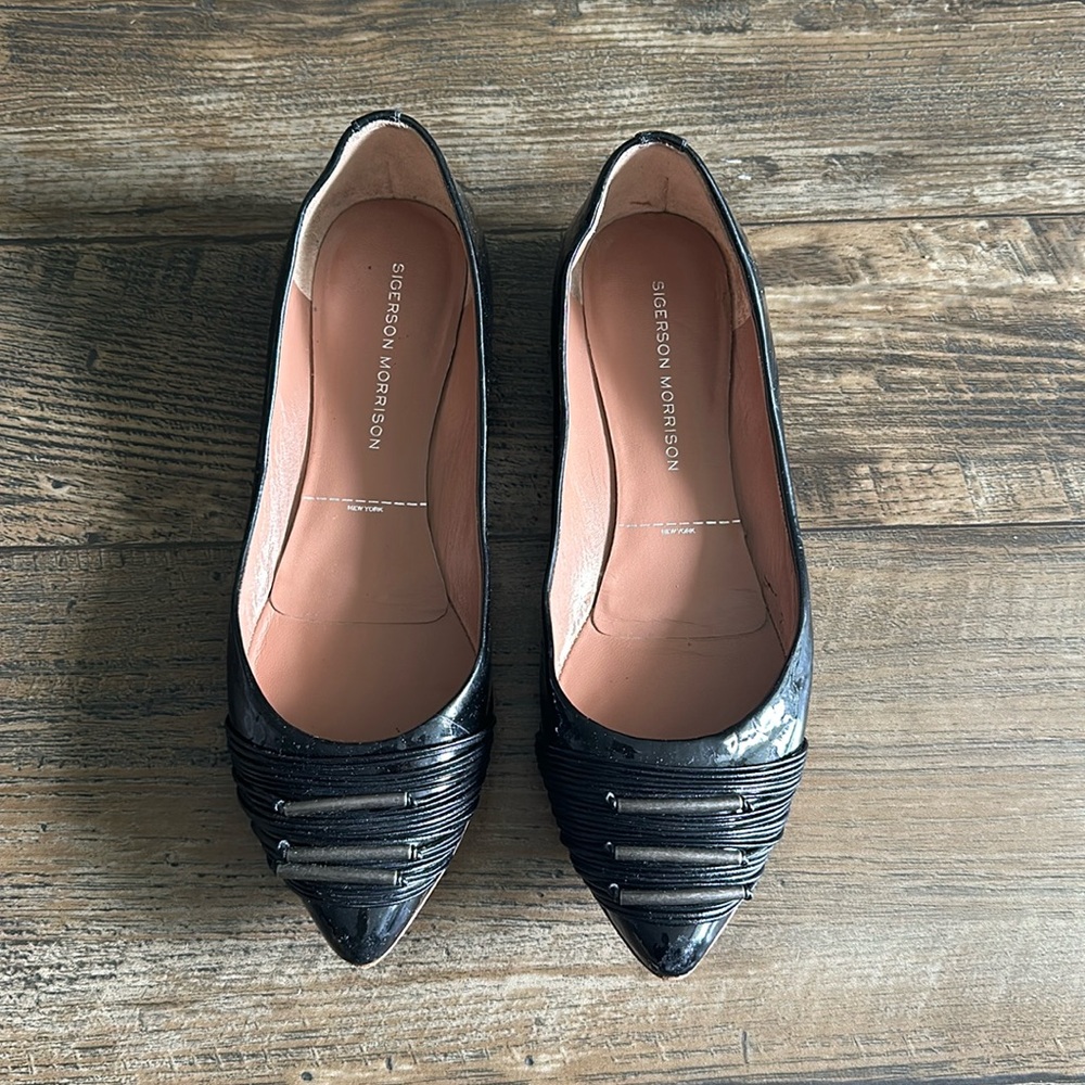 SIGERSON MORRISON PATENT LEATHER POINTED FLAT SZ. 6.5